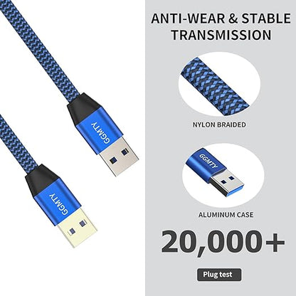 USB to USB Cable 20FT,Durable Braidedfor USB 3.0 Male to Male Type A to Type A Cable Data Transfer Compatible with Hard Drive, Laptop, DVD Player, TV, USB 3.0 Hub, Monitor, Camera, Set Up Box and More