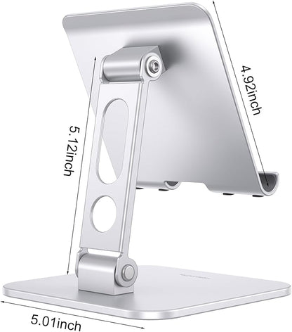 OMOTON Upgraded Adjustable Tablet Stand Holder, Heavy Duty Foldable Portable Monitor Stand, Travel Essentials for iPad Pro/Air/Mini, Surface Pro, Portable Monitor 4.7''-15.6', Silver