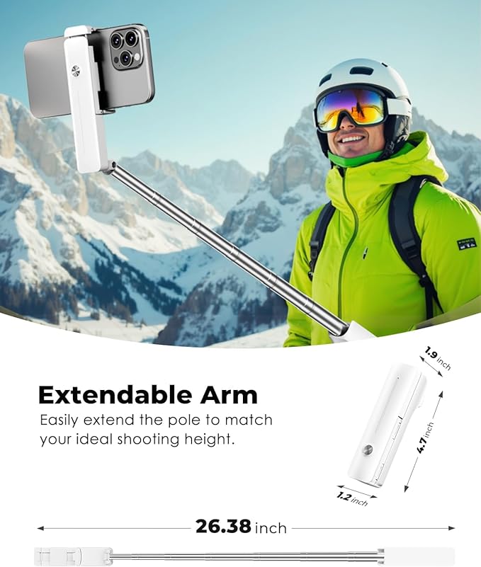 Viozon Portable Selfie Stick, Lightweight Extendable Stainless Steel Tube,All-in-One Compact Selfie Stick with Wireless Remote Compatible with 4-7" iPhone/Android Phones for Vlog/Travel/Filming, W