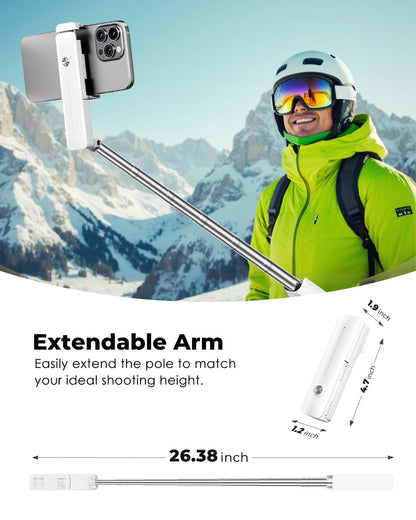Viozon Portable Selfie Stick, Lightweight Extendable Stainless Steel Tube,All-in-One Compact Selfie Stick with Wireless Remote Compatible with 4-7" iPhone/Android Phones for Vlog/Travel/Filming, W