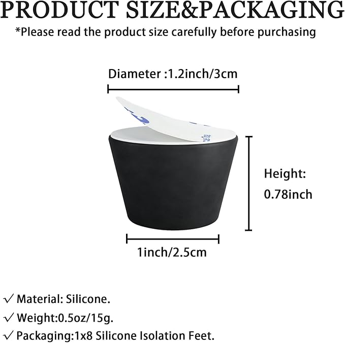 1.2" Silicone Non-Skid Speaker Pads-8Pack, Adhesive, for Small Speakers, Turntable, Subwoofer Isolation Feet, Reduced Resonance & Vibration