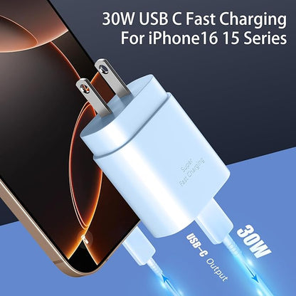 Phone 16 15 Pro Max Charger Fast Charging,30W USB C Phone 16 15 Fast Charger Block &10FT Long Type C Cable Cord for Phones 16 15/16 15 Pro Max/16 15 Pro/15 Plus/Pro 12.9/11 inch,Galaxy S24 Ultra,Blue