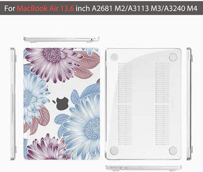 Teryeefi for MacBook Air M4 M3 M2 13.6 inch Case 2025 2024-2022,Fit Model A3240 A3113 A2681, Laptop Hard Shell Cases with Keyboard Cover & Screen Protector for MacBook Air 13.6", W-Flowers