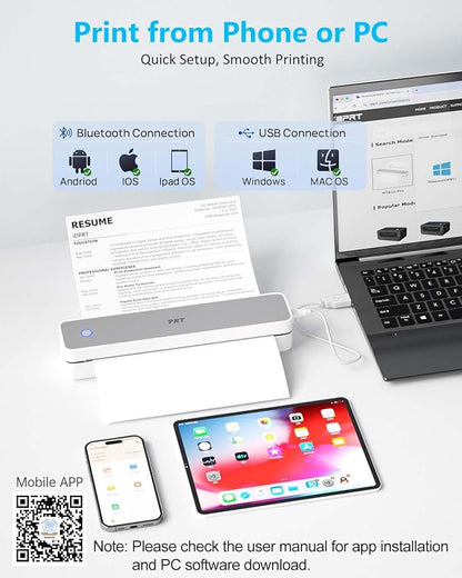 Inkless Portable Printer for Travel, Wireless Thermal Printer Support 8.5 x 11 Inch US Letter A4 B5, Bluetooth Mobile Printers with iOS, Android, Laptop for Home Use, Car, Office, School, Grey