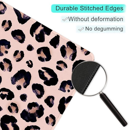 ITNRSIIET Mouse Pad with Stitched Edge Premium Textured Smooth Precise Operation Waterproof Washable Non-Slip Rubber Base Desktop Protection Mat, 10.2×8.3×0.12 inches, Leopard Black Purple