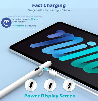 MoKo Stylus Pens for Touch Screens, Fast Charge Stylus Pen for Apple iPad/iPhone/Samsung/Lenovo/iOS/Android Tablets&Smart Phone Universal Stylus Capacitive Screen Pencil with Power Display, White