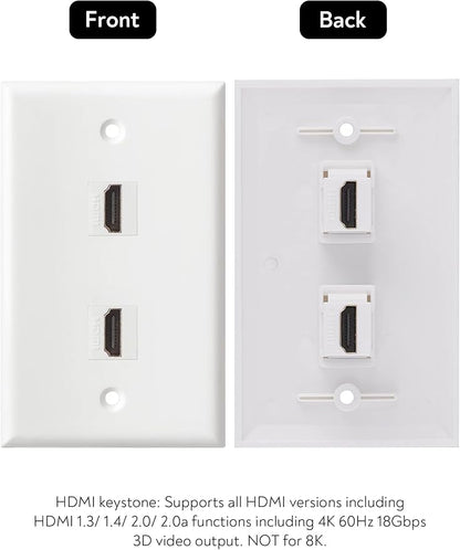 HDMI Wall Plate, 2 Port 4K HDMI Keystone Female to Female Wall Plate-White