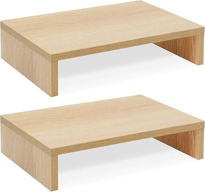 TEAMIX Wood Monitor Stand Riser - 2 Pack Adjustable Dual Monitor Riser for Laptop/PC