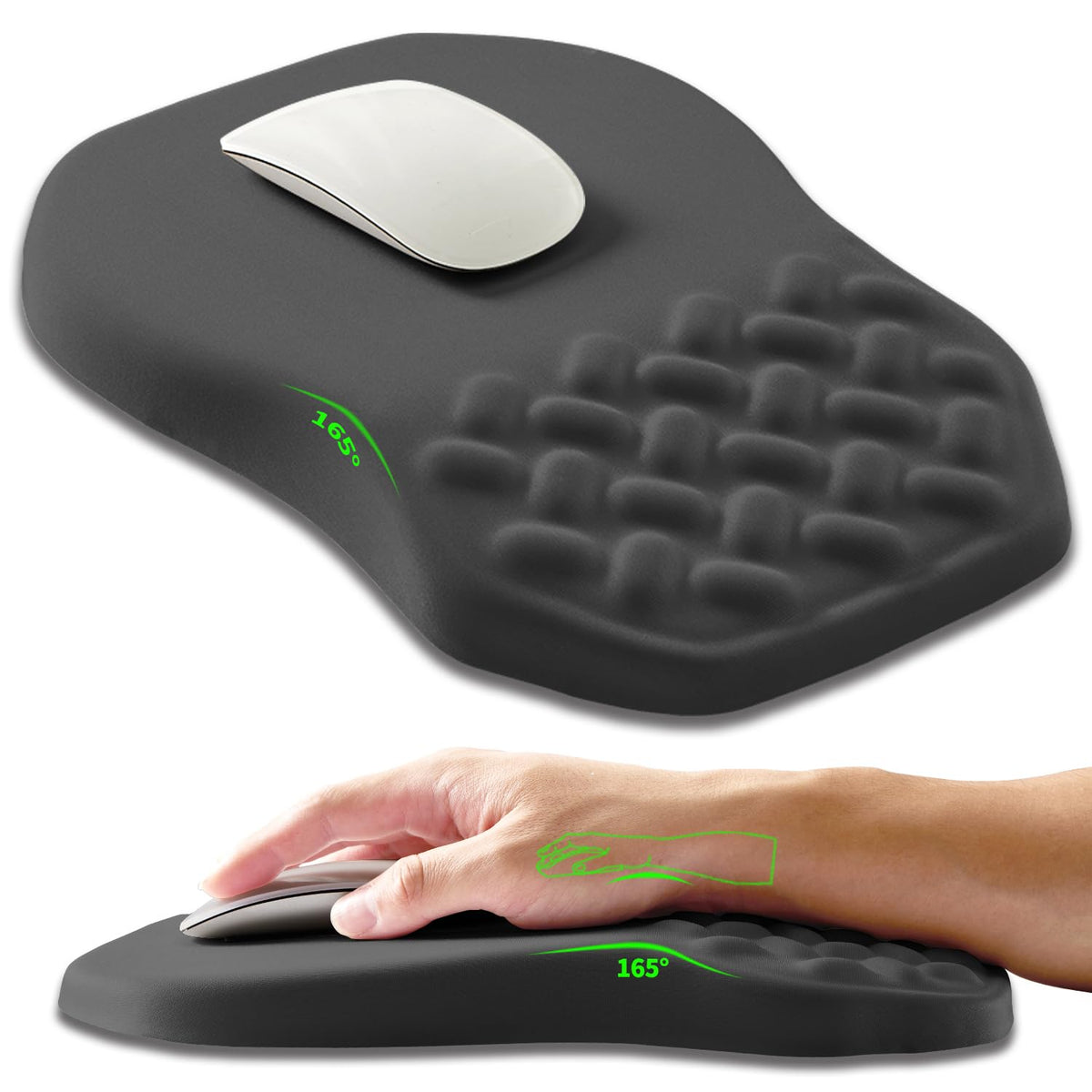 Armanza Ergonomic Slope Mouse Pad Wrist Support, Wrist Rest Mousepad for Carpal Tunnel Pain Relief with Massage Bulge and Slow Rebound Memory Foam (12x8 inch, Black Contour Lines)