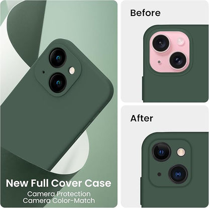 FireNova Designed for iPhone 15 Plus Case, Silicone [Camera Protection] Case with [2 Screen Protectors], Soft Anti-Scratch Microfiber Lining Inside, 6.7 inch, Alpine Green