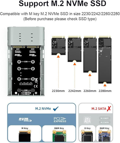 MAIWO Dual M.2 NVMe SSD Enclosure with 4 RAIDs, M.2 NVMe PCIe RAID Enclosure Supports RAID0/1/PM/Large, USB 3.2 Gen2x2 Type-C 20Gbps Speed, 8TB Capacity