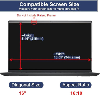 MUBUY-GOL Magnetic Privacy Screen Protector for 16 Inch 16:10 Aspect Ratio Screen 360° Anti-Spy, Anti-Glare, Anti-Blue Light Protection, Enhanced Screen Clarity & Scratch Guard