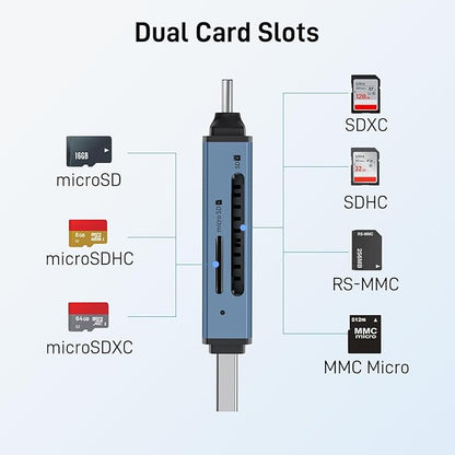 Acer SD Card Reader USB C, Dual Slots USB 3.0 Type C to Micro SD Card Adapter, Memory Card Reader for MicroSD, SDHC, SDXC, Compatible with Laptop, PC, iPhone16/15, MacBook, iPad Pro, Android-Midnight