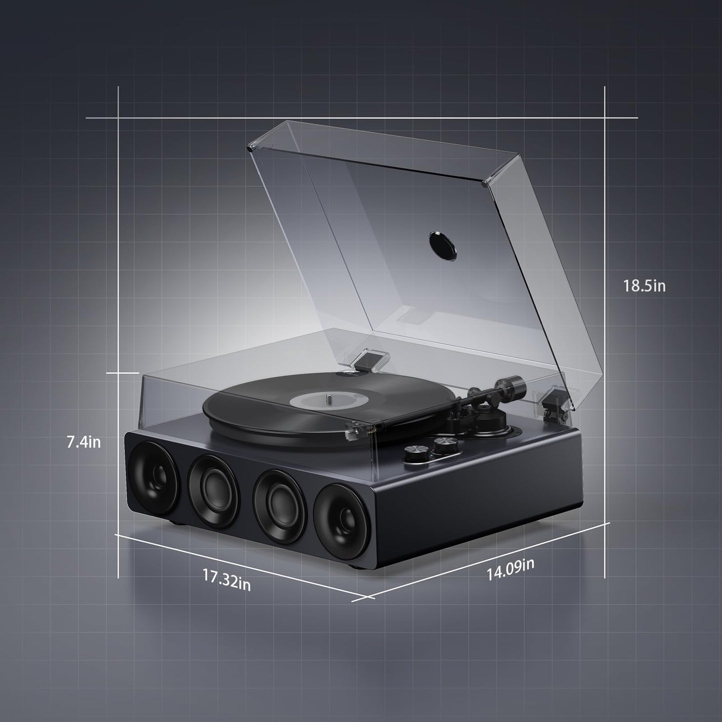 1 BY ONE High Fidelity Record Player, All-in-One Turntable with Built in Speakers Phono Preamp, Magnetic AT-3600L Cartridge, RCA Output, Belt Drive 2-Speed, Piano Lacquer Grey