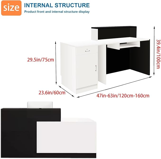 Reception Desk with Counter Modern Checkout Counter with Lockable Drawer Keyboard Tray Receptionist Desk for Office Salon Reception Table T Left 51inch/130cm