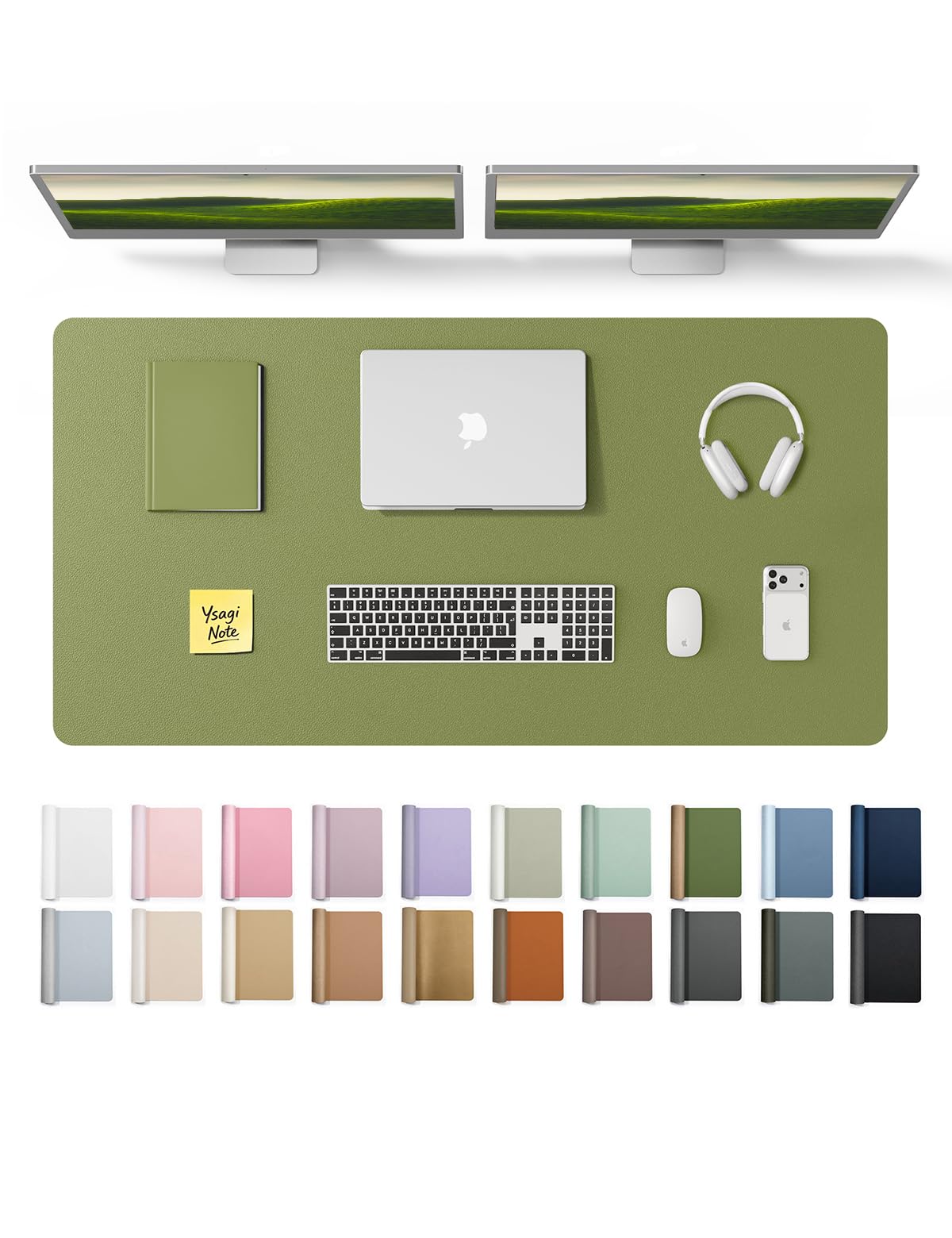 YSAGi Leather Desk Protector, Office Mat, Large Mouse Mat, Non-Slip PU Leather Blotter, Laptop Desk, Waterproof Writing Pad for Office and Home (Green, 47.2" x 23.6")