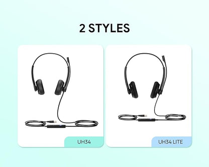 UH34 USB Headset with Microphone for PC Laptop,Wired Headset,On-Ear Headphones with Noise-Cancelling Microphone UH34 Dual UC