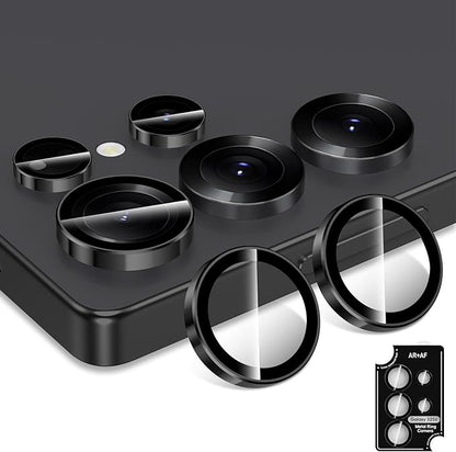 for Samsung Galaxy S25 Ultra Camera Lens Protector, Individual Metal Ring Tempered Glass Lens Cover, [Strong Adsorption] Scratch Resistant Ultra-Thin HD Clear Lens Cover, 1 Set-Black Ring