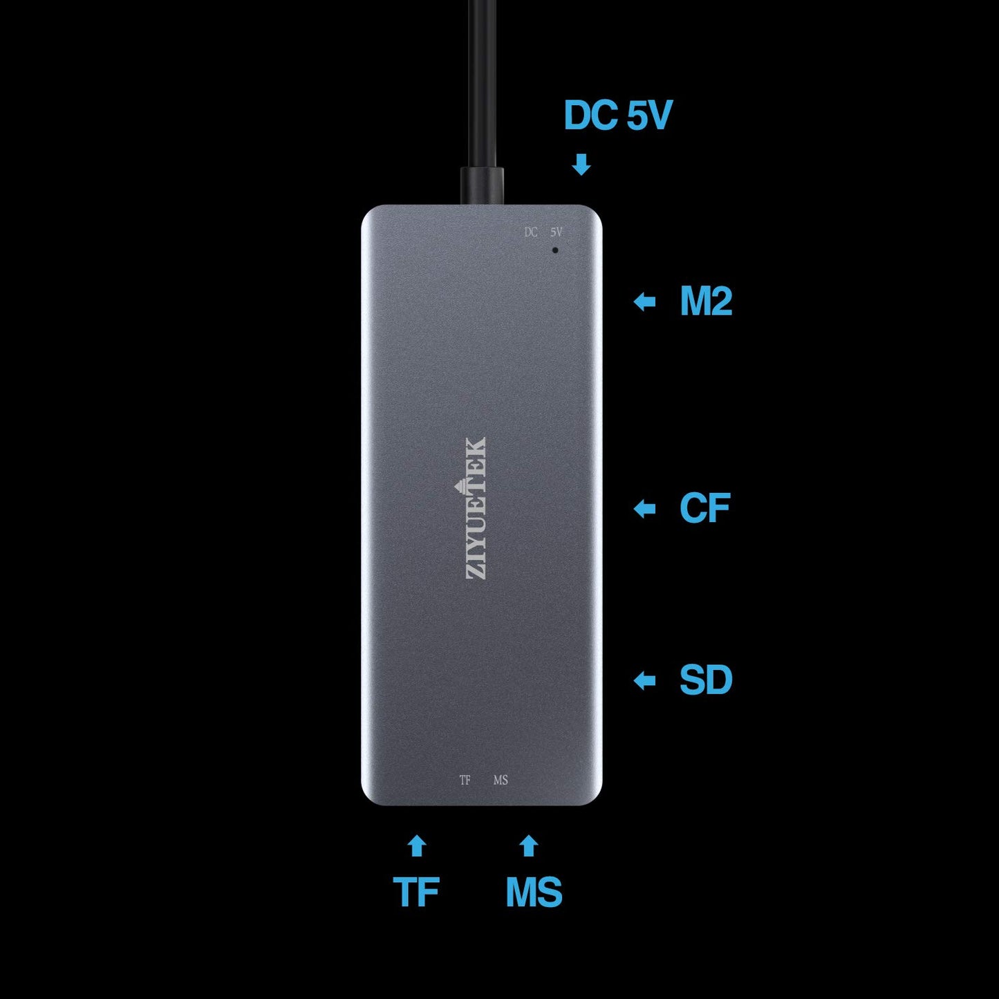 ZIYUETEK USB C SD Card Reader,5- in-1 Aluminum Thunderbolt 3 Memory Card Reader for CF, SD/SDHC,TF/Micro SD/MS/M2,CompactFlash Card for iPhone 15/16/Pro Max Android Windows MacBook