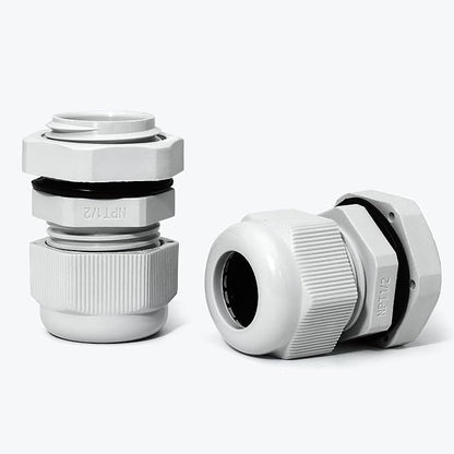 10 Pcs 1/2" NPT Nylon Cable Glands, IP68 Waterproof Adjustable Cord Grip Cable Connector Strain Relief Wire Protectors for 6-12mm Cable Diameter, Grey