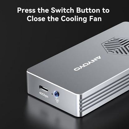 ANYOYO 40Gbps M.2 NVMe SSD Enclosure with Cooling Fan for M1 M2 Pro/Max,M.2 NVMe Enclosure Compatible with Thunderbolt 3/4/5/USB4/3.2/3.1 Support M/B+M Key Size 2230/2242/2260/2280 up to 2700 MB/s