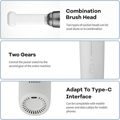 Mini Vacuum Cleaner Cordless,Car Vacuum Cleaner Portable with HEPA Filter, High Power Rechargeable 2 Suction Modes, Lightweight Vacuum for Keyboard,Car, Home, Office, Pet