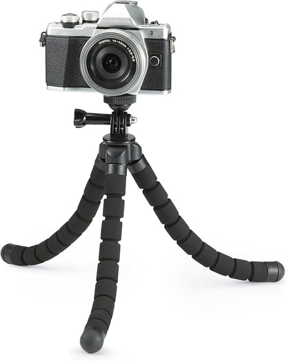 Amazon Basics Portable and Flexible Tripod with Wireless Remote and Smartphone Clamp, 10-inch long, Black