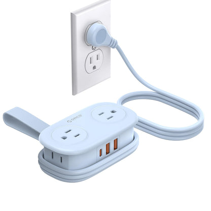 ORICO Blue Travel Power Strip PD20W with 4 AC Outlets 3 USB Ports (1 USB-C), 4FT Flat Plug Extension Cord, Compact Portable Design for Business Travel, Cruise Ship Essentials-AP3