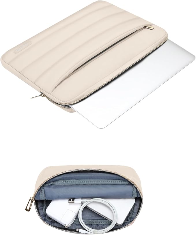 MOSISO 17-17.3 inch Laptop Case, 17.3 inch Puffy Laptop Sleeve Compatible with Dell XPS/HP Pavilion/Ideapad/Acer/Alienware/HP Omen Notebook Computer, Polyester Horizontal Bag with Small Case, Sand