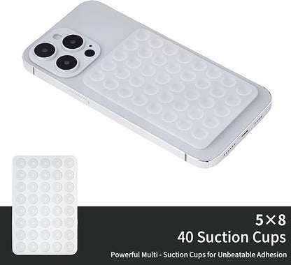 2 Pack Silicone Double-Sided Suction Grip – 40 Cups per Side, Strong Hold for iPhone, Galaxy, Pixel, Android – Hands-Free for Selfies & Videos (Clear)