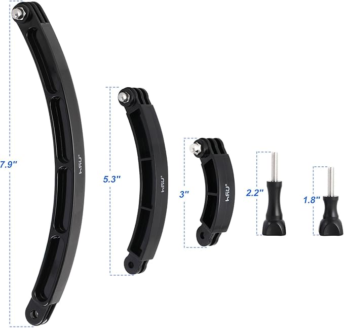 HSU 3 in 1 Curved Extension Arm Kit, Extension Pivot Arm Adjustable Monopod Bracket for GoPro Hero 13/12/11/10/9/8/7/6/5 Black, Session 5/4, DJI Osmo Action and More
