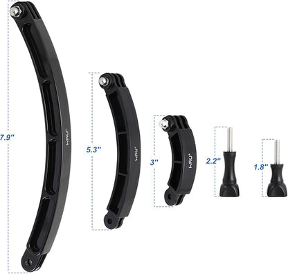 HSU 3 in 1 Curved Extension Arm Kit, Extension Pivot Arm Adjustable Monopod Bracket for GoPro Hero 13/12/11/10/9/8/7/6/5 Black, Session 5/4, DJI Osmo Action and More