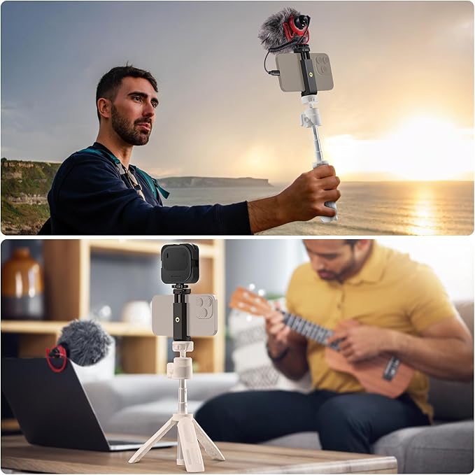NEEWER Basics Mini Desk Selfie Stick Tripod Compatible with iPhone GoPro Insta360 DJI, Portable Small Camera Webcam Android Cell Phone Holder Ball Head Elevated Axis Video Recording Stand, TP43 White