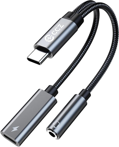 USB C Splitter for KZ ZS10 PRO, CCZ CA01 USB C to 3.5mm Audio Headphone and Charger Adapter, Type C Headphone Splitter 1 in 2 Out, IEM Cable DAC Dongle for Samsung Galaxy S25/S24/S23/S22 (USBC-3.5MM)
