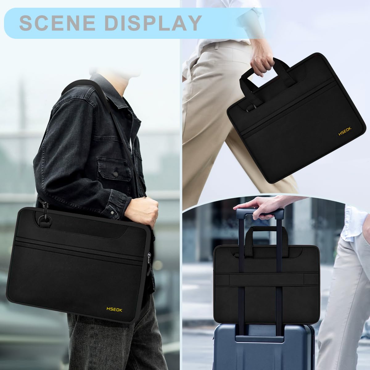 Laptop Case 15.6 inch Shoulder Bag, Durable Shockproof Protective Computer Carrying Briefcase with Multi-Pockets and Strap Compatible with Most 15.6 inch Notebooks,Black
