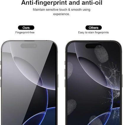 2 pack Full 9H+ 12 FT Military Grade Glass Screen Protector for iPhone 16 Pro + 2 pack Camera Lens Protector with easy Installation Frame Case Friendly 9H+ Hardness HD Clear Anti-Scratch Glass Full Edge Coverage 6.3" 16Pro