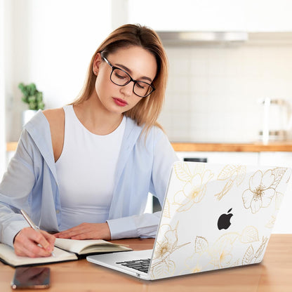 Teryeefi for MacBook Air 13.6 inch Case M5 M4 M3 M2 2022 2023 2024 2025 Model A2681 A3113 A3240 A3449 Plastic Hard Shell Cover with Screen Protector & Keyboard Cover & USB Adapter, Gold Flower Leaf