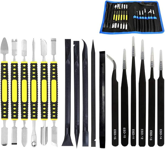 17 in 1 Electronics Repair Tools Opening Pry Tool Kit with Dual Ends Metal Spudgers and Black Tweezers Replacement for iPad Tablets Laptop Electronics Device Mobile Phone