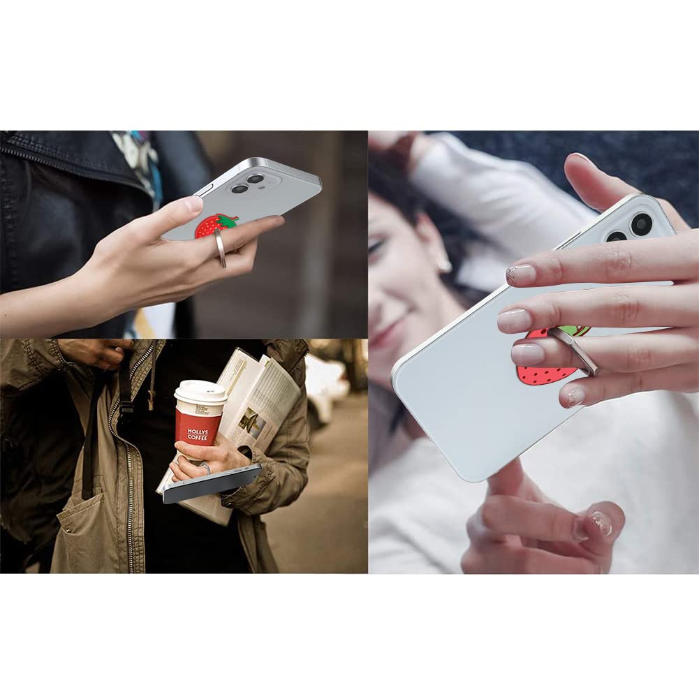 Bonoma Cute Phone Ring Holder with Strawberry Design, 3 Pack Universal Finger Ring Stand Grip Kickstand Ring, 360° Rotation Universal Stylish Stand Compatible with All Smartphones