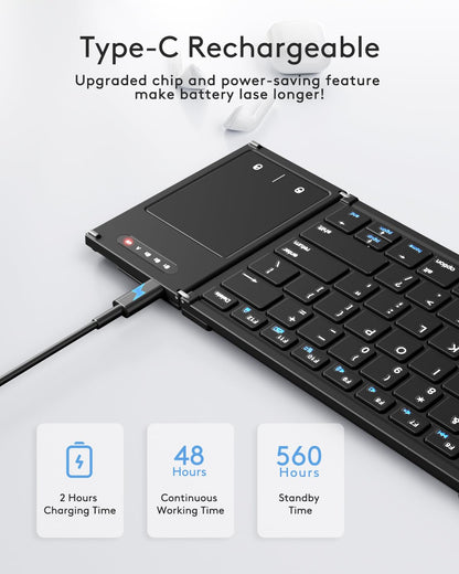 Samsers Full-Size Foldable Bluetooth Keyboard with Larger Touchpad, Black