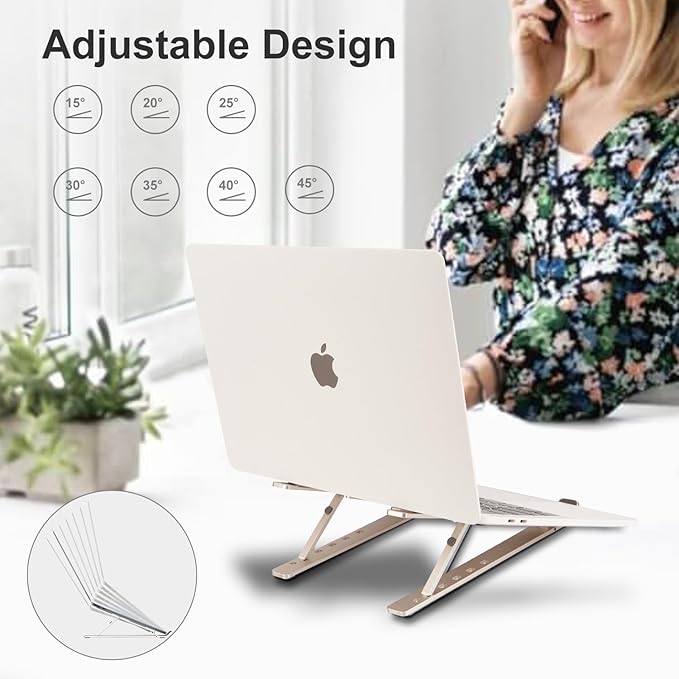 weourwe Ergonomic and Foldable Laptop Stand for Desk, Adjustable Riser, Fits All Laptops and Notebooks up to 17,Ultra-Thin,Ventilated Cooling,ABS+Silicone,Starlight.