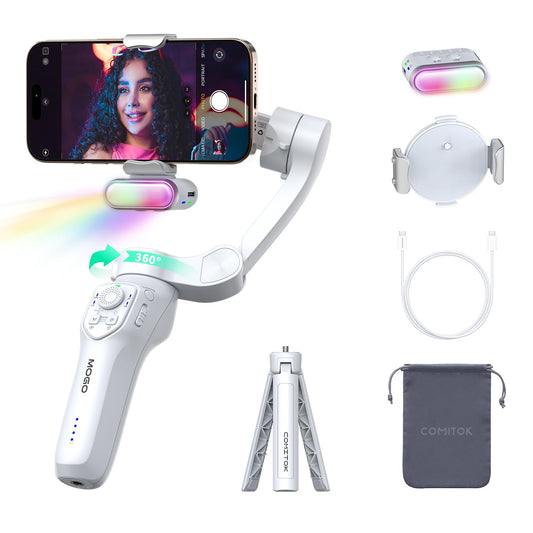 COMITOK Only for iPhone, MOGO [Apple MFi Certified] Gimbal Stabilizer for iPhone Stabilizer for Video Recording, Native Camera Control by Remote & Apple Watch, Background Mode Tracking in iOS26