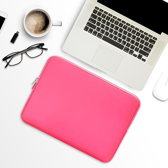 RAINYEAR Laptop Sleeve Case Compatible with 13.3 Inch Notebook Computer Tablet Chromebook 14" MacBook Pro M1 M2 M3 M4 Pro/Max Soft Cover Protective Case Carrying Bag (Bright Pink, Upgraded Version)