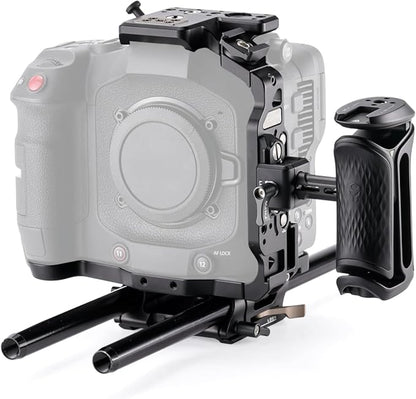 Tilta Camera Cage Compatible with Canon C80 Advanced Kit | Includes Tilta Xeno NATO Side Handle, 15mm LWS Baseplate, Aluminum Rods & Button Extensions | NATO, Cold Shoe, 1/4"-20 & 3/8"-16 Threads