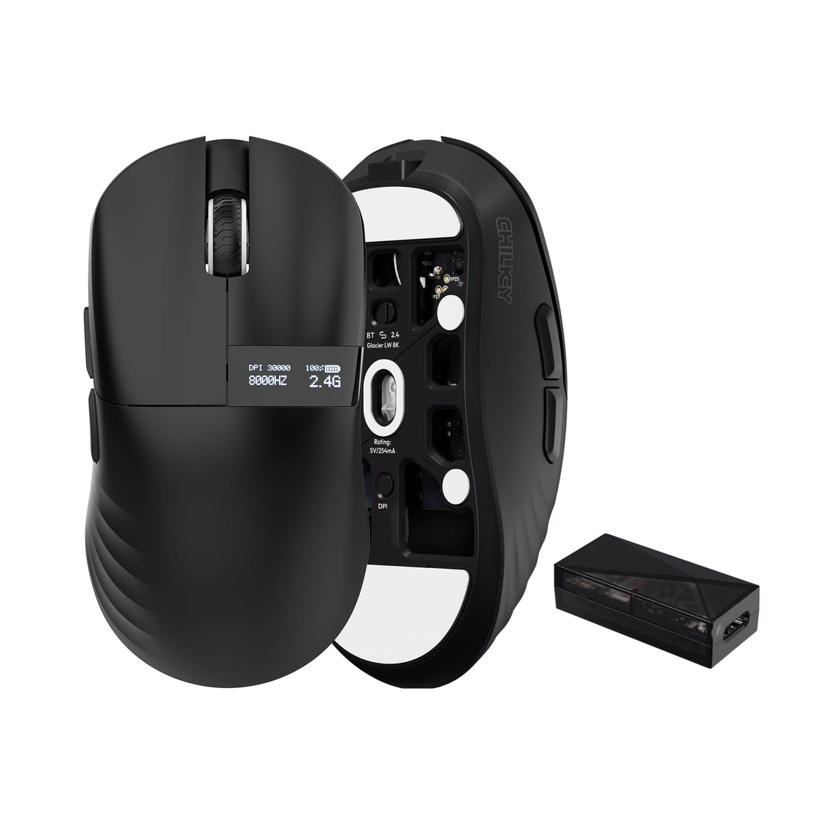 OOCTPK Chilkey Wireless Mouse, Glacier LW 8K M Gaming Mouse with OLED Screen, 8K Polling Rate, 30000 DPI Optical Tracking, 750 IPS, Bluetooth 5.2/2.4G/USB-C, 49g Super Lightweight, 100 Million Clicks