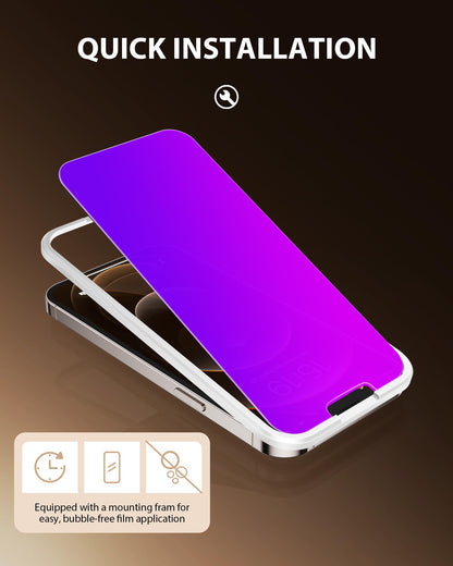 PDDKISS Compatible for iPhone 12 Pro Max Privacy Screen Protector 6.7 Inch, Purple Gradient Colorful Anti Spy Anti Blue Light HD Screen Protector Tempered Glass Easy Installation