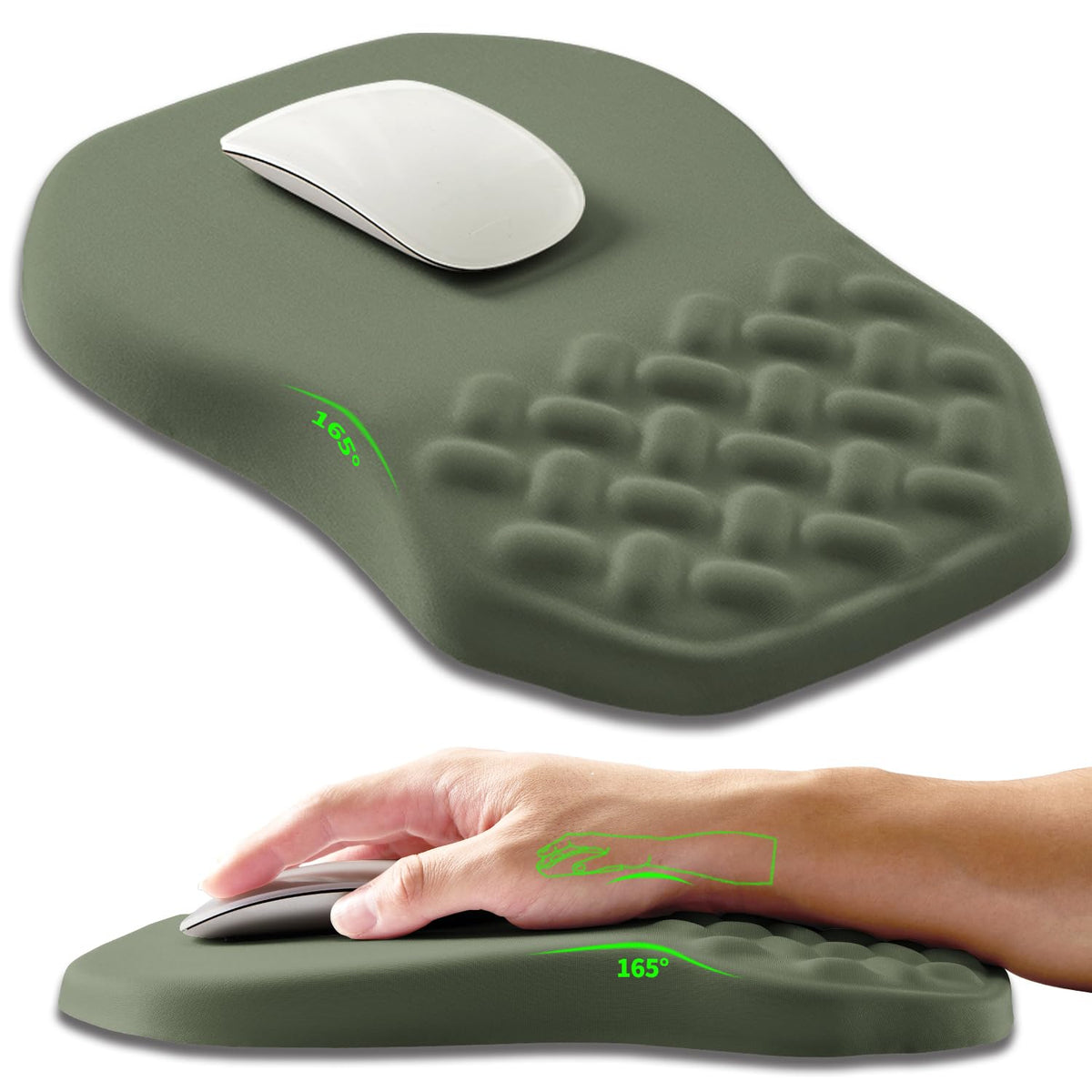 Armanza Ergonomic Slope Mouse Pad Wrist Support, Wrist Rest Mousepad for Carpal Tunnel Pain Relief with Massage Bulge and Slow Rebound Memory Foam (12x8 inch, Black Contour Lines)