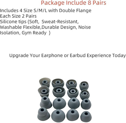 Replacement Ear Tips for Beats Urbeats2.0 Tour2.0 ibeats Beats x, Beats Flex Secure Fit for Powerbeats Pro Silicone Earbuds Washable Sweat-Resistant Noise Isolation 8 Pairs (Dark Grey)