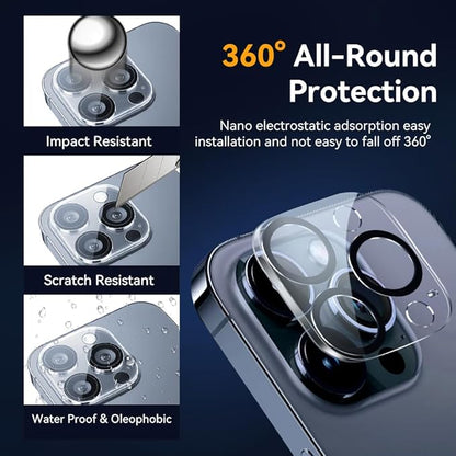 Camera Lens Protector for iPhone 16 pro 6.3 / iPhone 16 pro max 6.9,9H Tempered Glass，Ultra HD, Scratch Resistance Easy to Install，Case Friendly，[Does not Affect Night Shots] 3-Pack
