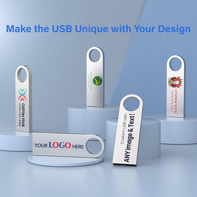 Customizable Flash Drives 16GB, Wooolken Personalized USB 2.0 Thumb Drives 10/20/50/100 Pack, Logo Pendrive Custom Memory Stick USB Engraved Logo (Metal)